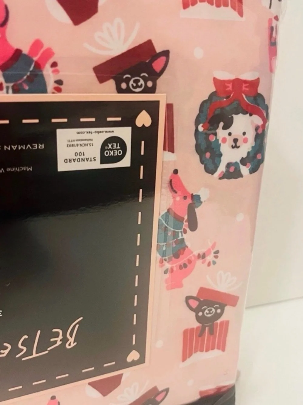 Betsey Johnson Holiday Dogs Pink 3 Piece Twin Size Sheet Set